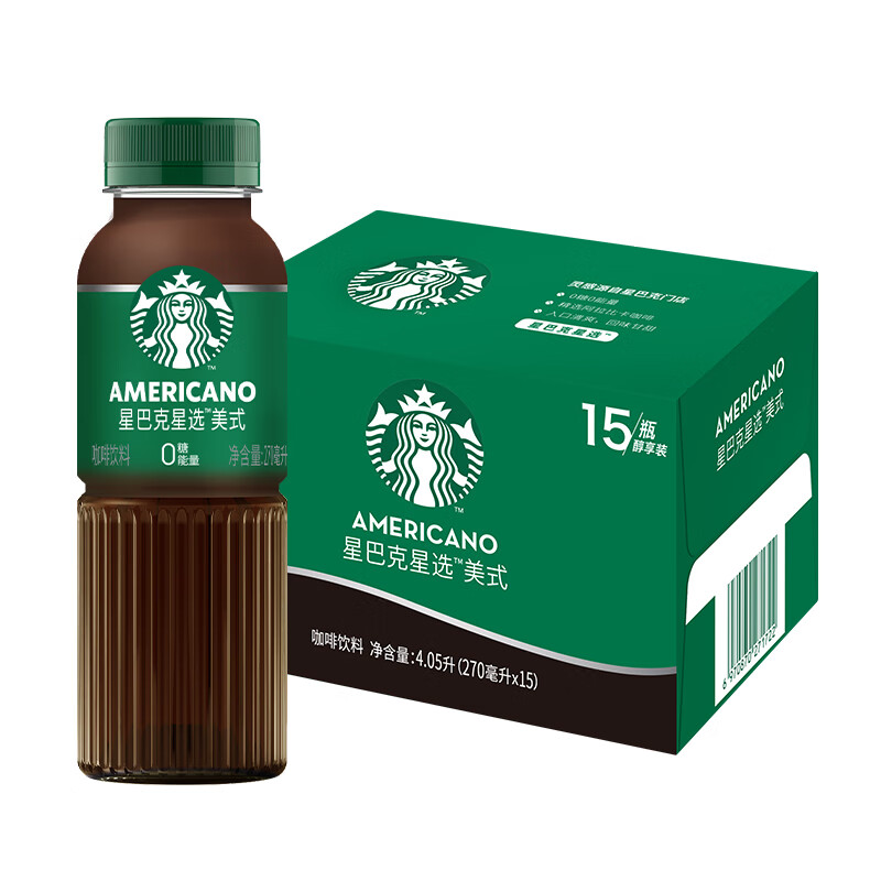 星巴克星选咖啡饮料270ml瓶装（15瓶装）经典美式味